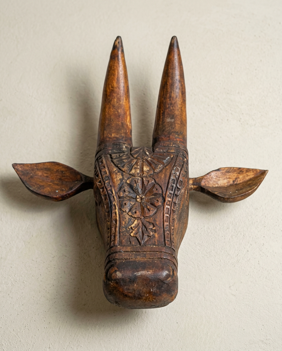 Hand-Carved Ox Head Wall Décor