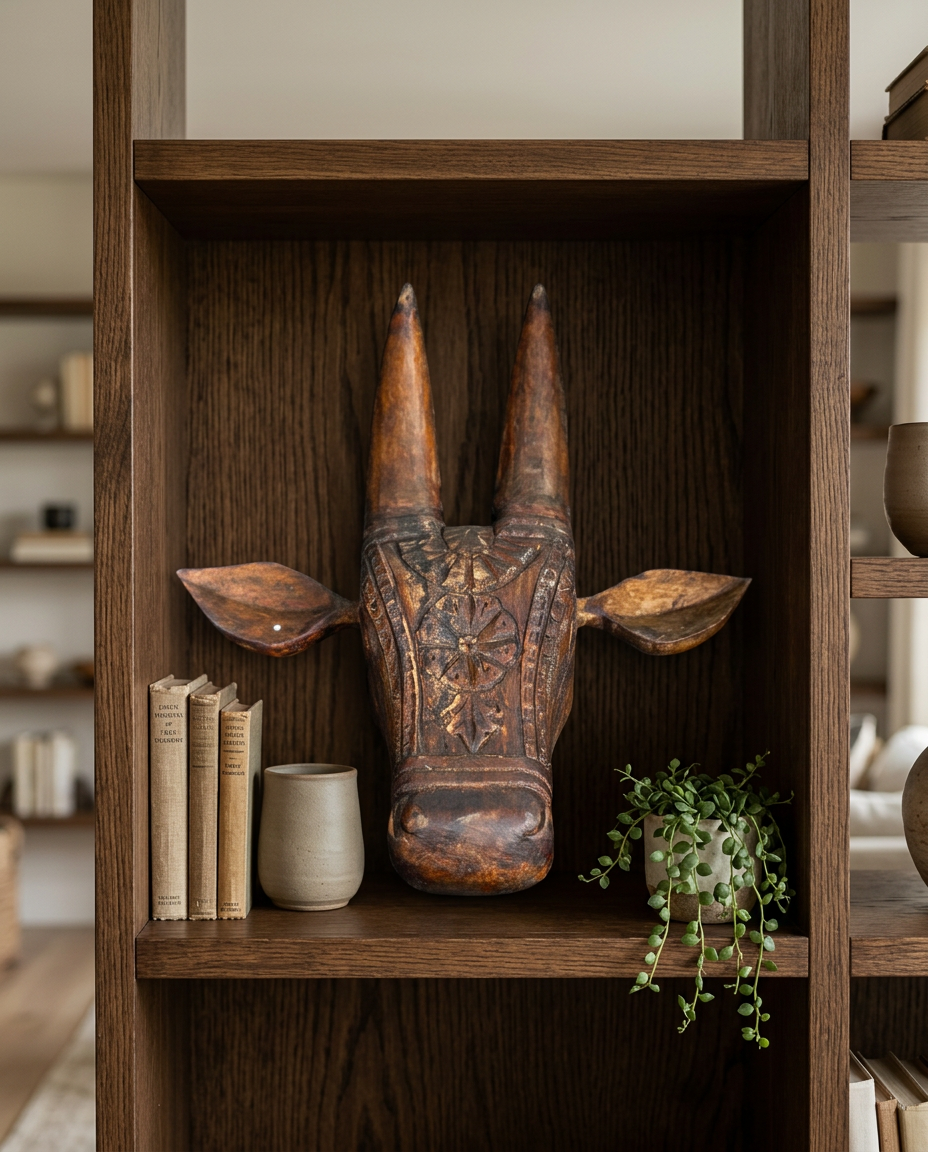 Hand-Carved Ox Head Wall Décor