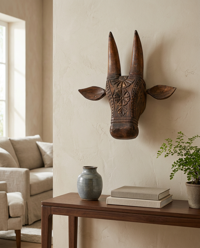 Hand-Carved Ox Head Wall Décor