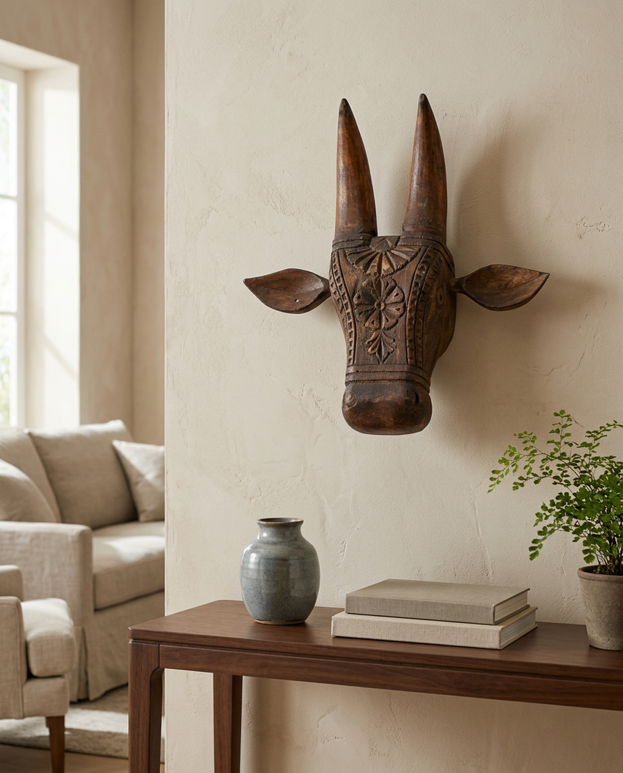 Hand-Carved Ox Head Wall Décor