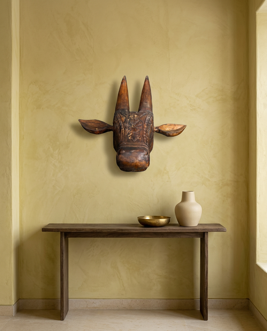 Hand-Carved Ox Head Wall Décor
