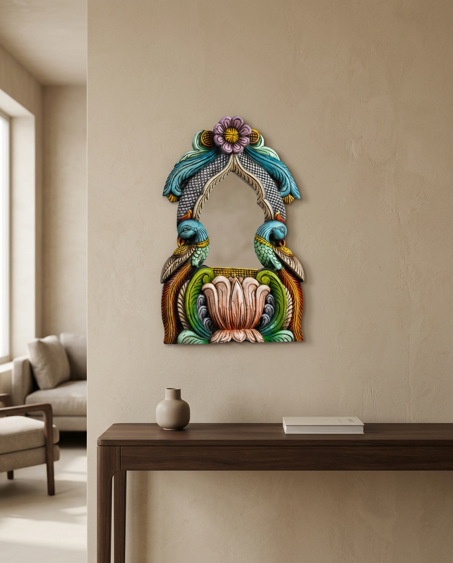 Hand-Painted Parrot Arch Mirror Frame