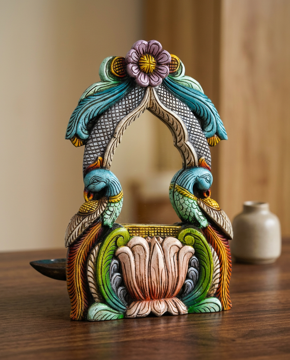 Hand-Painted Parrot Arch Mirror Frame