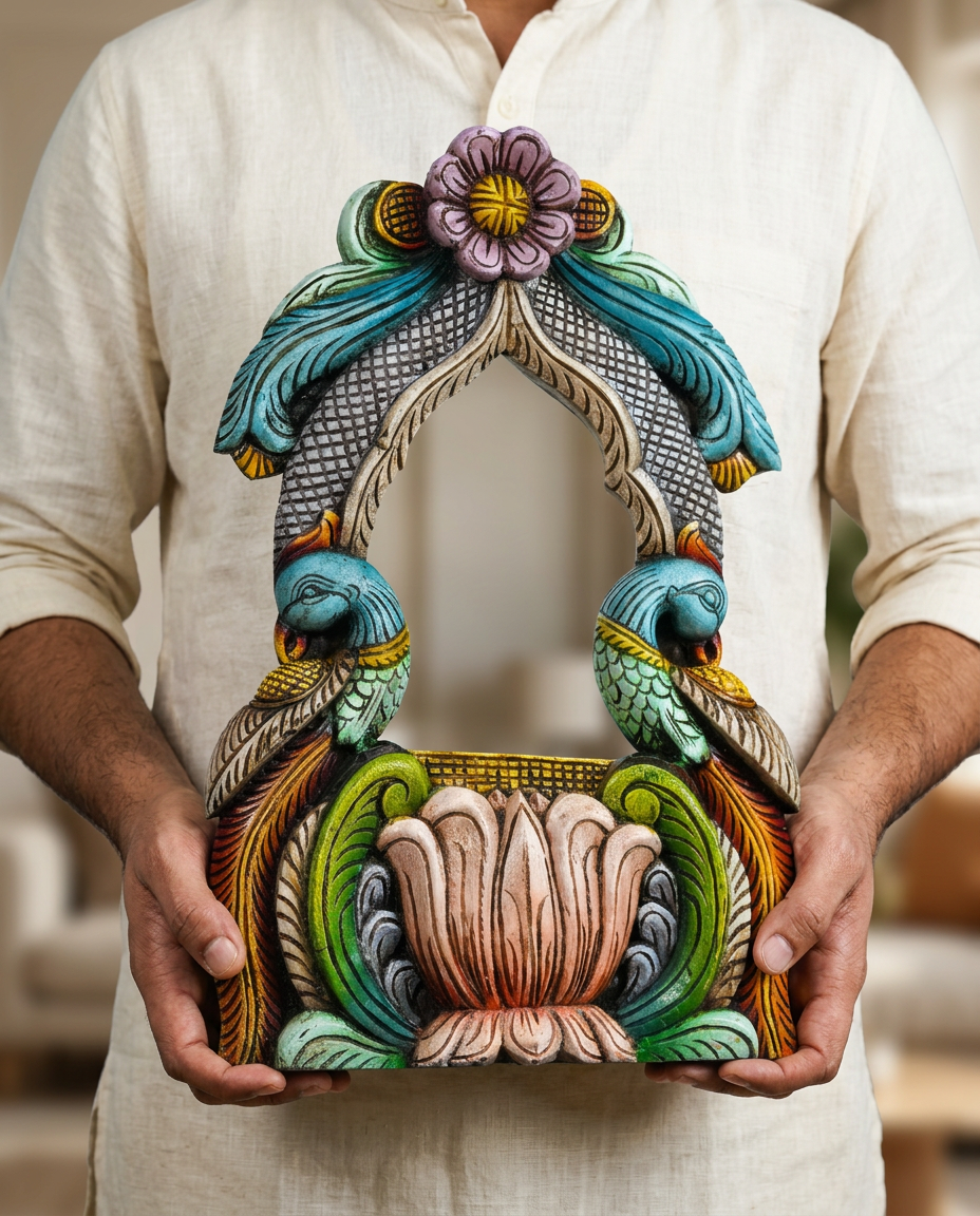 Hand-Painted Parrot Arch Mirror Frame