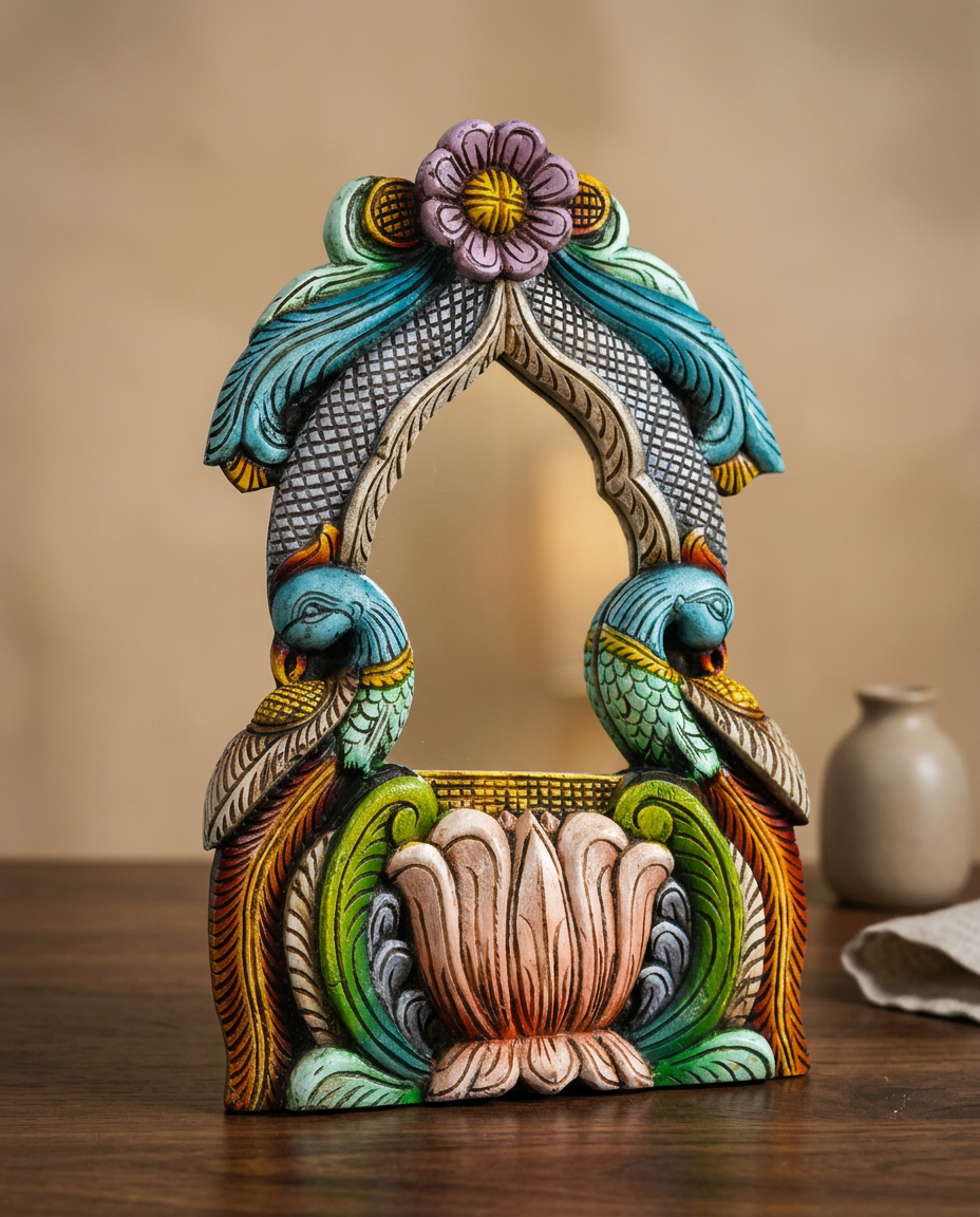 Hand-Painted Parrot Arch Mirror Frame
